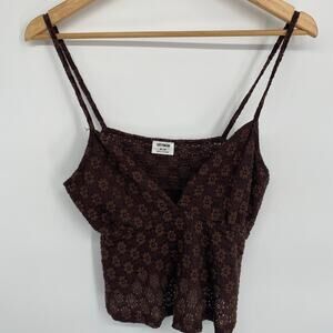 Cotton On Top Womens Medium Croquet Brown Floral Lace Milkmaid Feminine Romantic